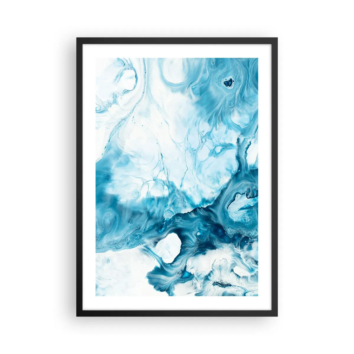 Poster in cornice nera - Composizione astratta nei toni del blu e del bianco - 50x70cm - Concerto di blu - Decorazione murale moderna per soggiorno e camera da letto ARTTOR