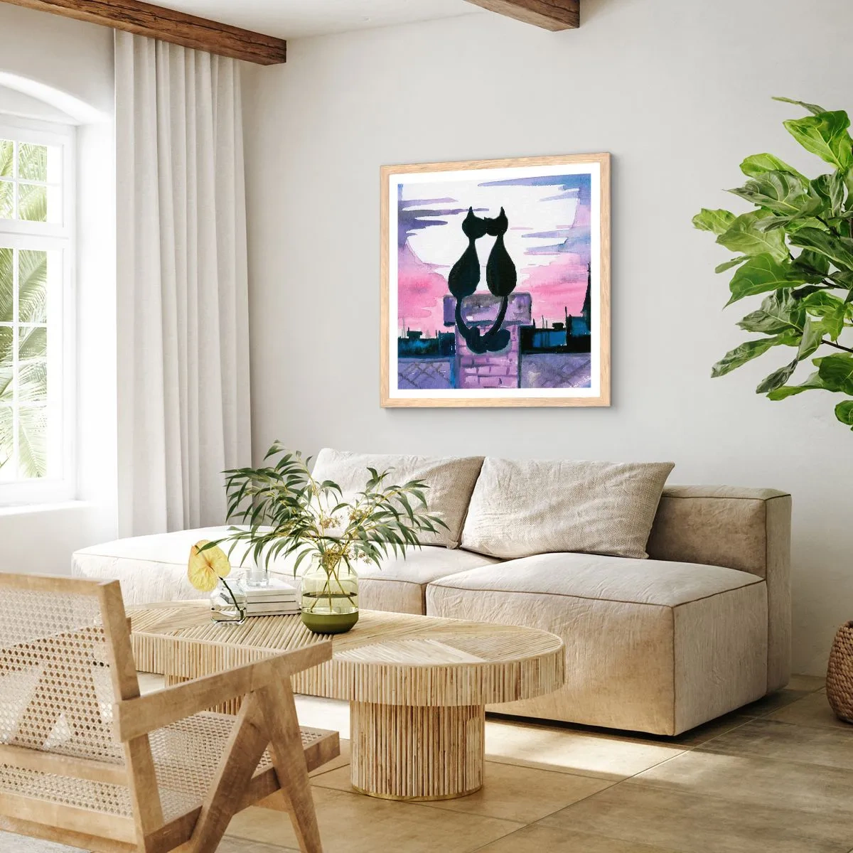 Poster in cornice rovere chiaro - Appuntamento sotto la luna - 40x40 cm