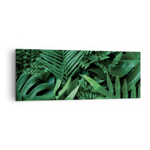 Quadro su tela - Stampe su Tela - Foglie tropicali verdi in una composizione densa e naturale - 140x50cm - Avvolti nel verde - Decorazione murale moderna per soggiorno e camera da letto ARTTOR