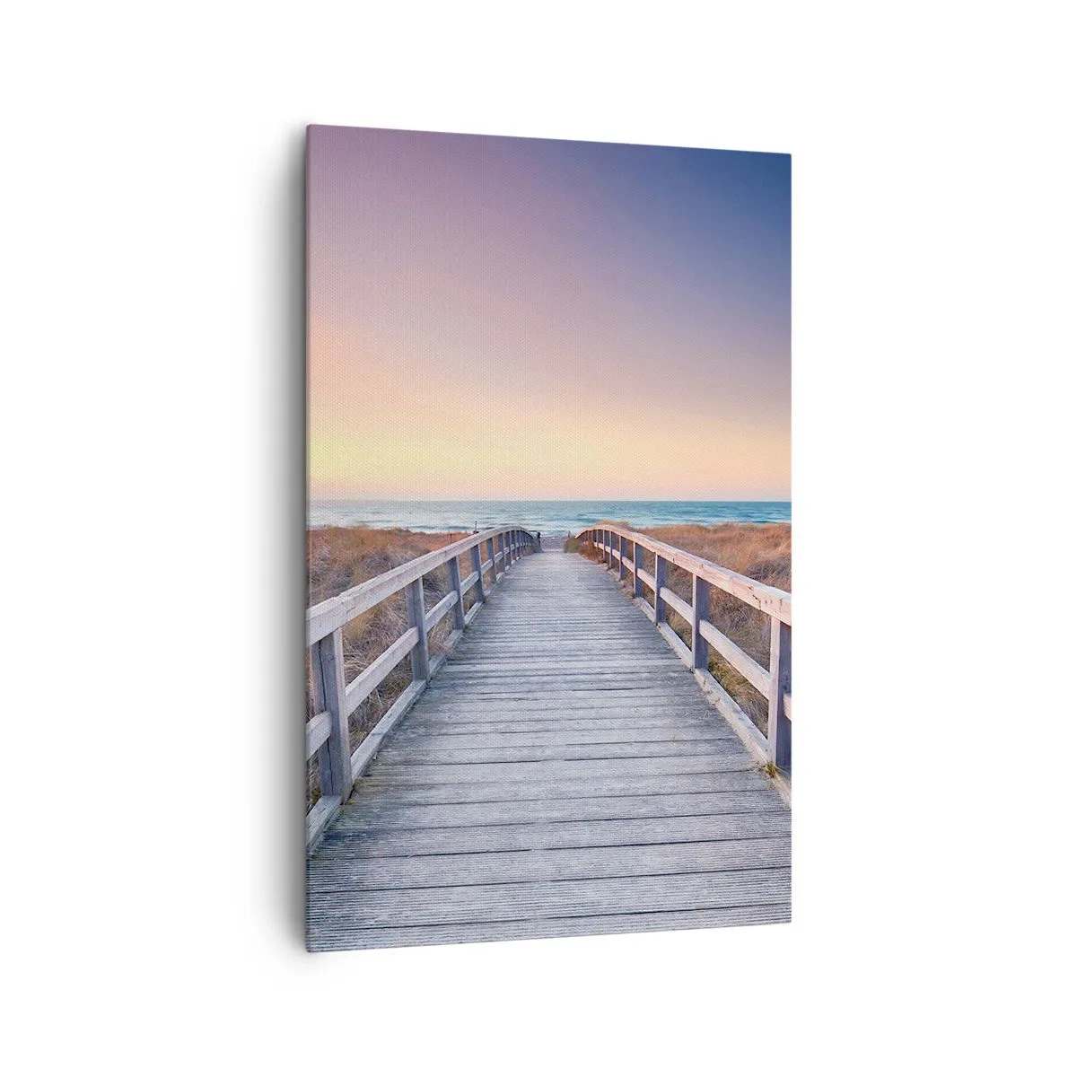 Quadro su tela - Stampe su Tela - Un molo di legno che conduce alla spiaggia al tramonto, con il cielo dipinto di colori pastello. - 80x120cm - Aurora serale baltica - Decorazione murale moderna per soggiorno e camera da letto ARTTOR