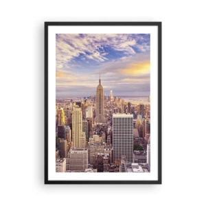 Poster in cornice nera - Panorama di New York City dall'Empire State Building al tramonto - 50x70cm - Toccando le nuvole - Decorazione murale moderna per soggiorno e camera da letto ARTTOR