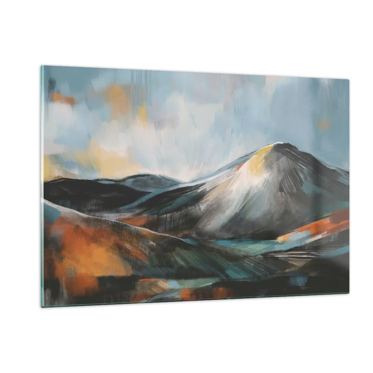 Quadro su vetro - Un paesaggio montano pittorico dai colori caldi e freddi - 120x80cm - Aspri e belli - Decorazione murale moderna per soggiorno e camera da letto ARTTOR