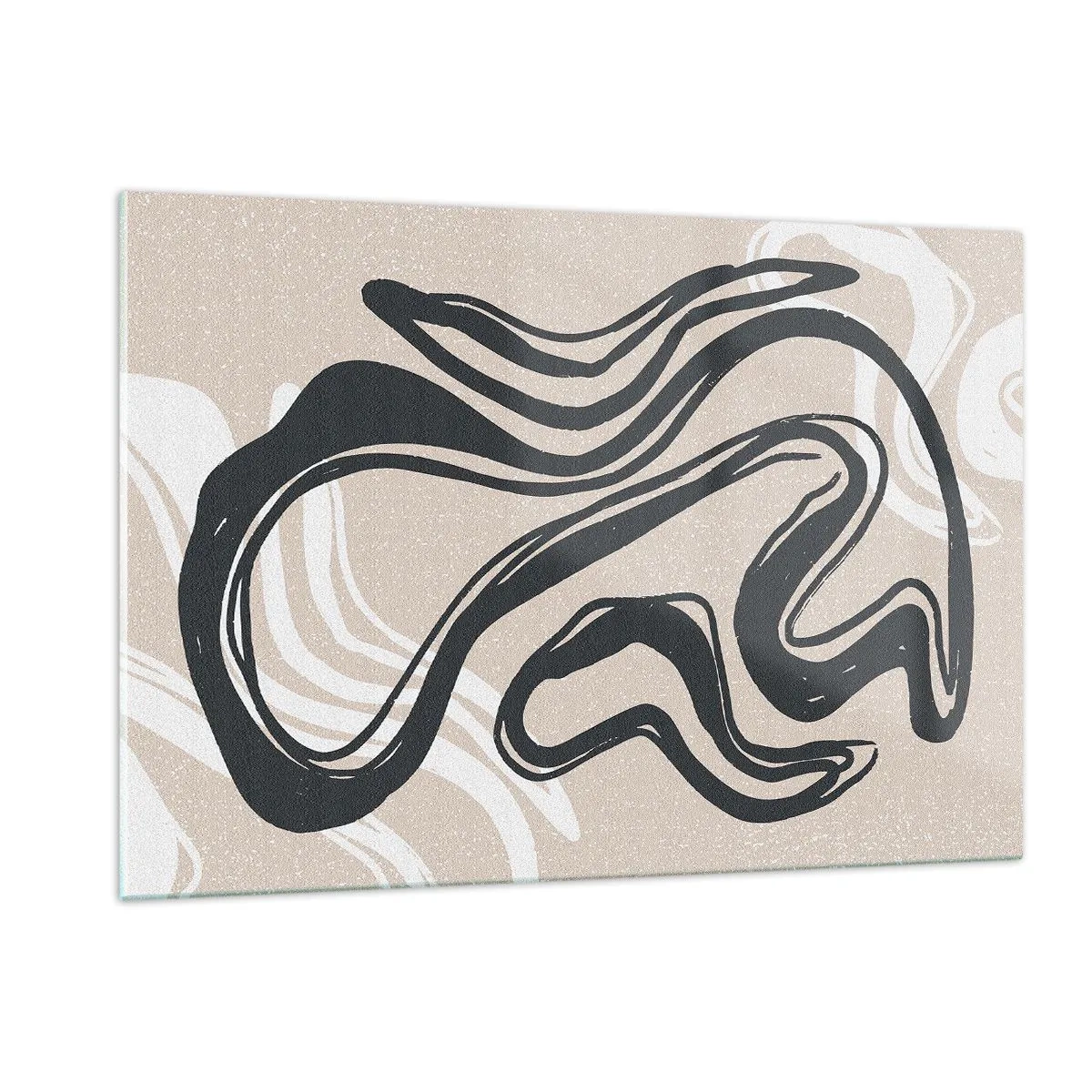 Quadro su vetro - Espressiva linea nera su sfondo beige in stile astratto. - 120x80cm - Espressione moltiplicata - Decorazione murale moderna per soggiorno e camera da letto ARTTOR