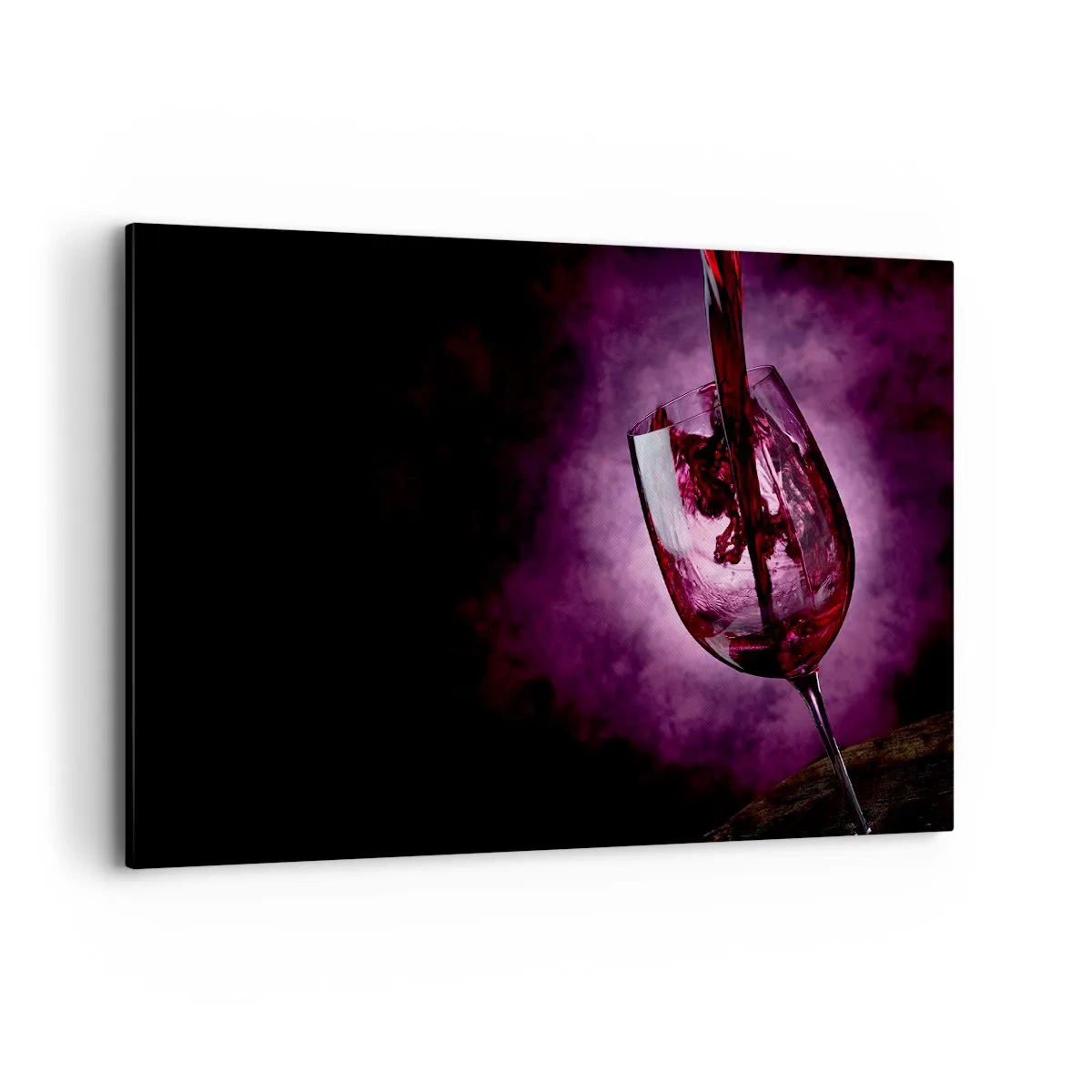 Quadro su tela - Stampe su Tela - Vino rosso versato in un bicchiere su uno sfondo di fumo viola - 120x80cm - Scarlatto? Carminio? No, rubino - Decorazione murale moderna per soggiorno e camera da letto ARTTOR