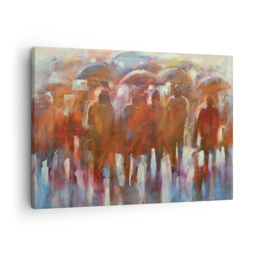 Quadro su tela - Stampe su Tela - Una folla di persone con ombrelli in un ambiente piovoso e artistico - 70x50cm - Uguali nella pioggia e nella nebbia - Decorazione murale moderna per soggiorno e camera da letto ARTTOR