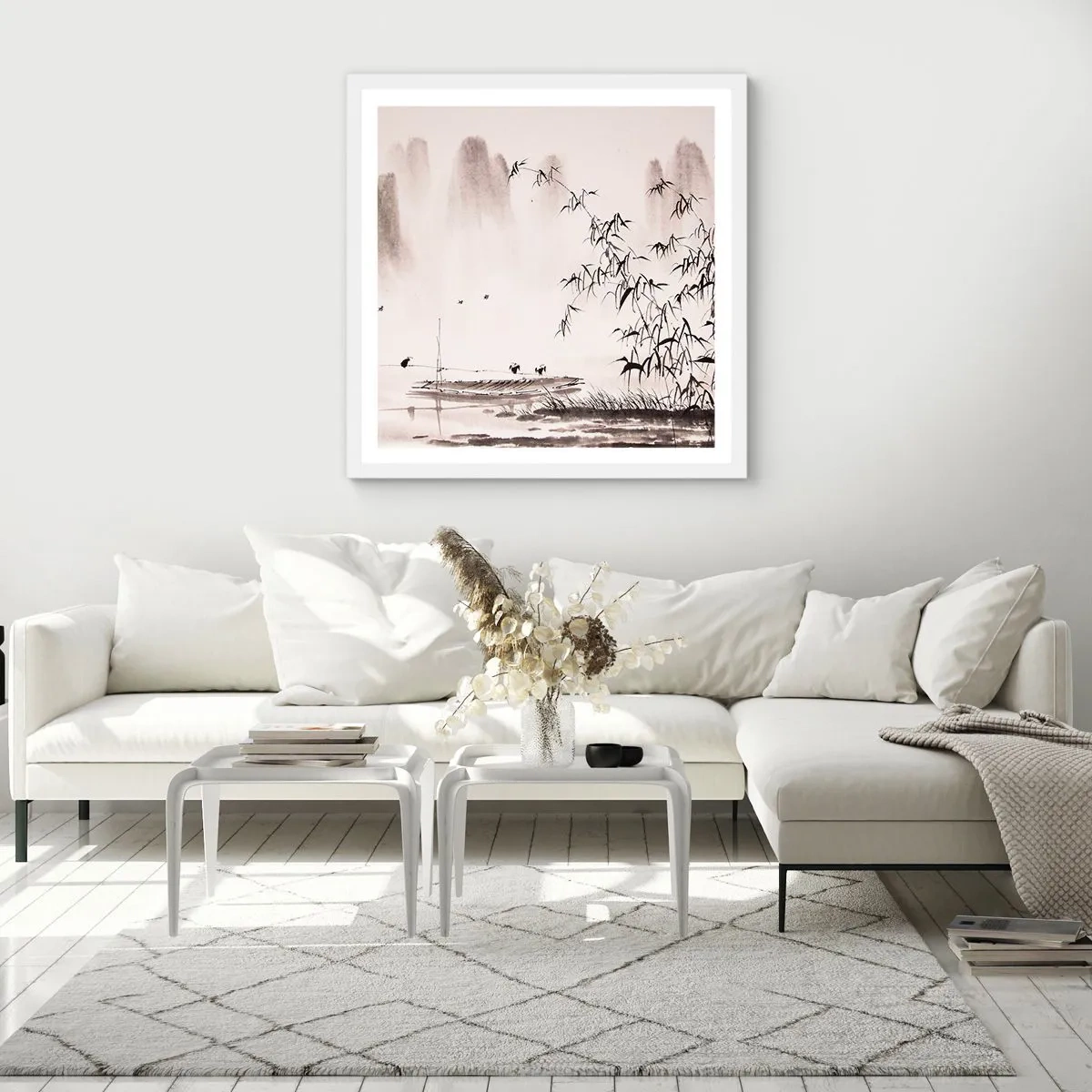 Poster in cornice bianca - Il silenzio dei campi di riso - 40x40 cm