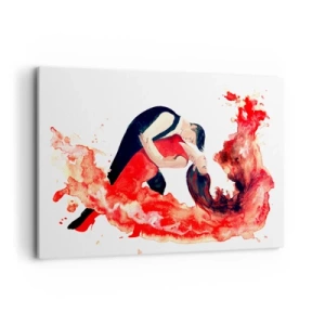 Quadro su tela - Stampe su Tela - Un dinamico dipinto ad acquerello raffigurante una coppia che balla nei toni del rosso. - 120x80cm - Tango: un'onda di passione - Decorazione murale moderna per soggiorno e camera da letto ARTTOR