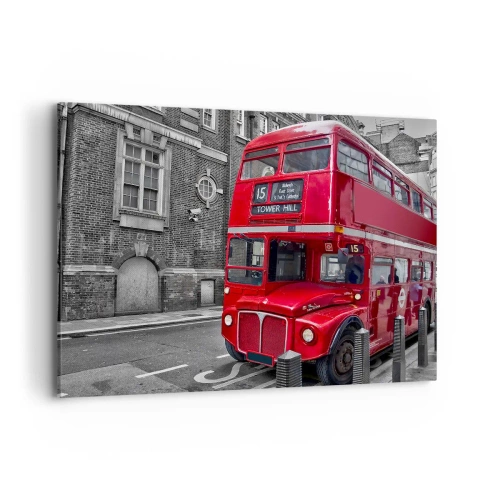 Quadro su tela - Stampe su Tela - Un autobus rosso a due piani a Londra sullo sfondo di un'architettura classica - 100x70cm - Sempre lo stesso - Decorazione murale moderna per soggiorno e camera da letto ARTTOR