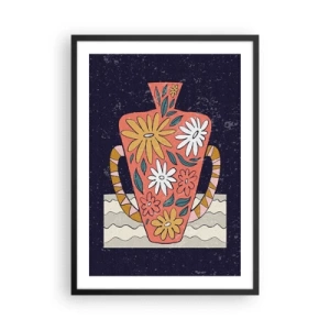 Poster in cornice nera - Un vaso colorato con un motivo floreale su uno sfondo scuro - 50x70cm - Brocca dipinta - Decorazione murale moderna per soggiorno e camera da letto ARTTOR