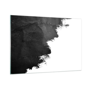 Quadro su vetro - Texture di vernice nera su sfondo bianco in stile minimalista - 100x70cm - Gli elementi: la terra - Decorazione murale moderna per soggiorno e camera da letto ARTTOR