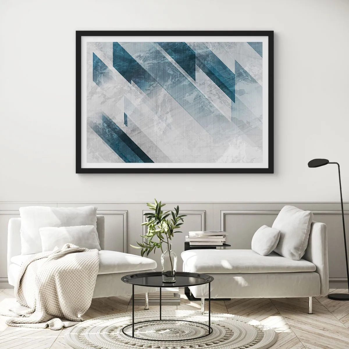 Poster in cornice nera - Composizione spaziale: movimento in grigio - 91x61 cm