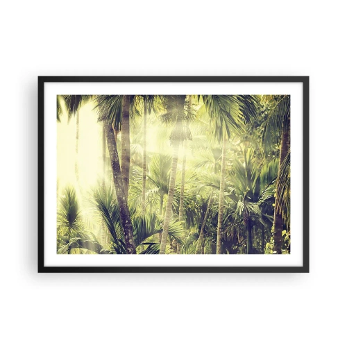 Poster in cornice nera - Raggi di sole in una foresta tropicale di palme - 70x50cm - Nell'afa verde - Decorazione murale moderna per soggiorno e camera da letto ARTTOR