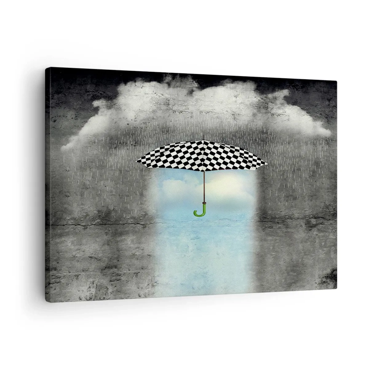 Quadro su tela - Stampe su Tela - Un ombrello a scacchi su un paesaggio piovoso - 70x50cm - Tuttavia è possibile - Decorazione murale moderna per soggiorno e camera da letto ARTTOR
