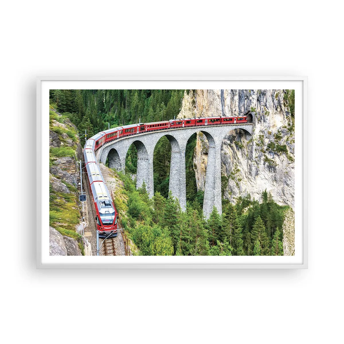Poster in cornice bianca - Il treno tra i monti - 100x70 cm