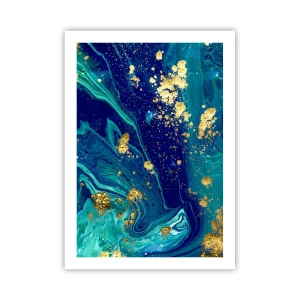Poster - Motivo astratto nei toni del blu e dell'oro - 50x70cm - Petali di sole - Decorazione murale moderna per soggiorno e camera da letto ARTTOR