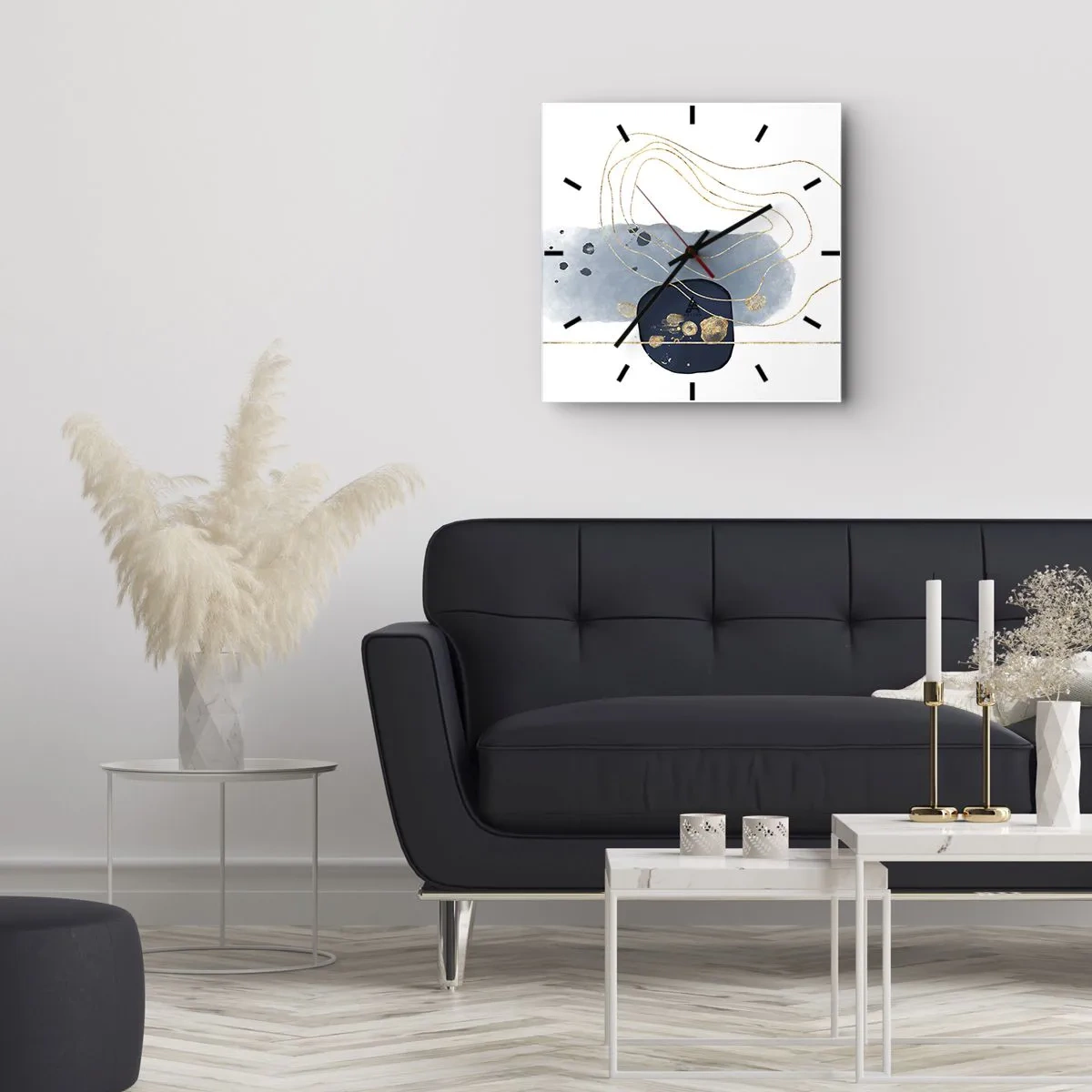 Orologio da parete - Orologio in Vetro - Astrazione nei toni del blu e dell'oro - 30x30cm - Fantasia blu e oro - Decorazione murale moderna per soggiorno e camera da letto ARTTOR