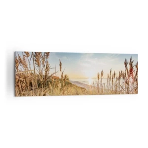 Quadro su tela - Stampe su Tela - Una spiaggia pittoresca con erba e il sole al tramonto - 160x50cm - Spiaggia del nord - Decorazione murale moderna per soggiorno e camera da letto ARTTOR
