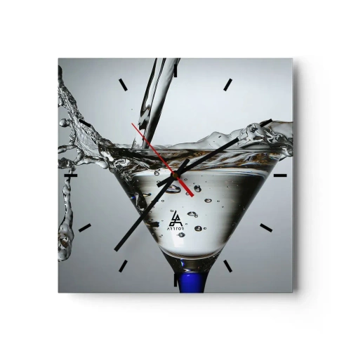 Orologio da parete - Orologio in Vetro - Bicchiere da Martini con schizzi d'acqua dinamici su sfondo chiaro. - 30x30cm - Sul bordo della coppa - Decorazione murale moderna per soggiorno e camera da letto ARTTOR