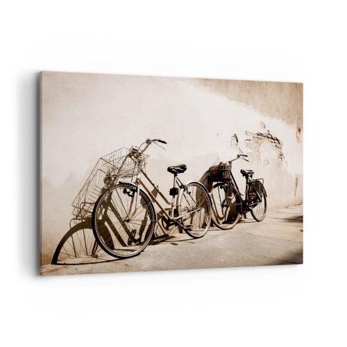 Quadro su tela - Stampe su Tela - Due biciclette appoggiate a un vecchio muro in stile retrò - 100x70cm - L'indimenticabile bellezza del passato - Decorazione murale moderna per soggiorno e camera da letto ARTTOR