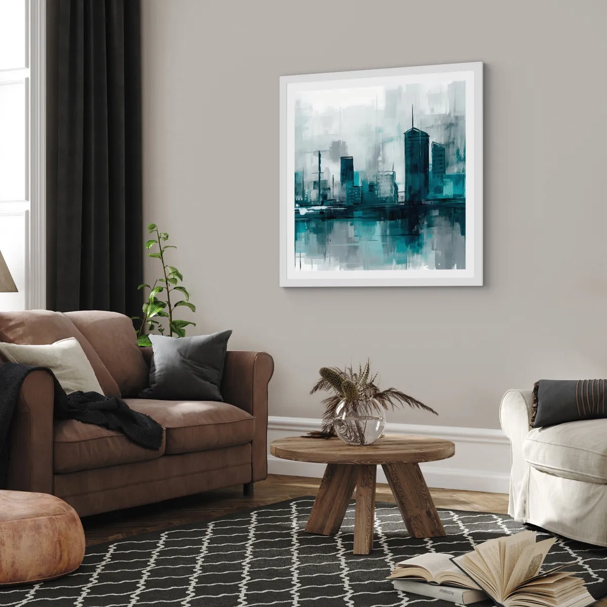 Poster in cornice bianca - La città al colore della pioggia - 50x50 cm