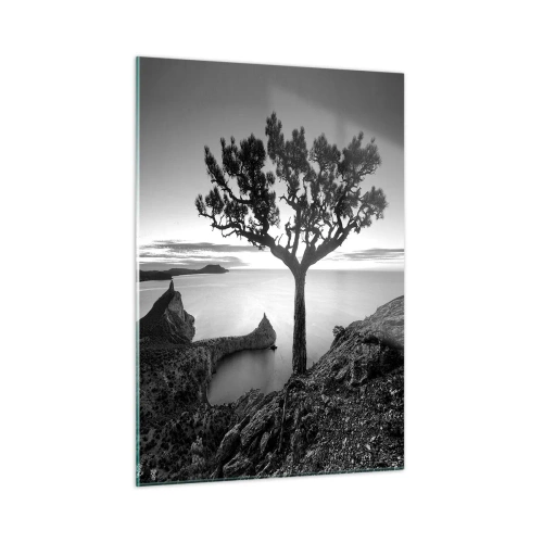 Quadro su vetro - Un albero su una scogliera che domina la baia - 50x70cm - Pace fino all'orizzonte - Decorazione murale moderna per soggiorno e camera da letto ARTTOR