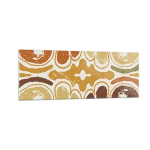 Quadro su vetro - Caldi motivi astratti nei toni del giallo e del marrone - 140x50cm - Astrazione sentimentale - Decorazione murale moderna per soggiorno e camera da letto ARTTOR