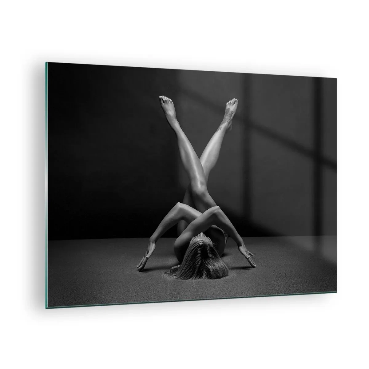 Quadro su vetro - Nudo femminile in una composizione corporea geometrica - 70x50cm - Geometria del nudo - Decorazione murale moderna per soggiorno e camera da letto ARTTOR