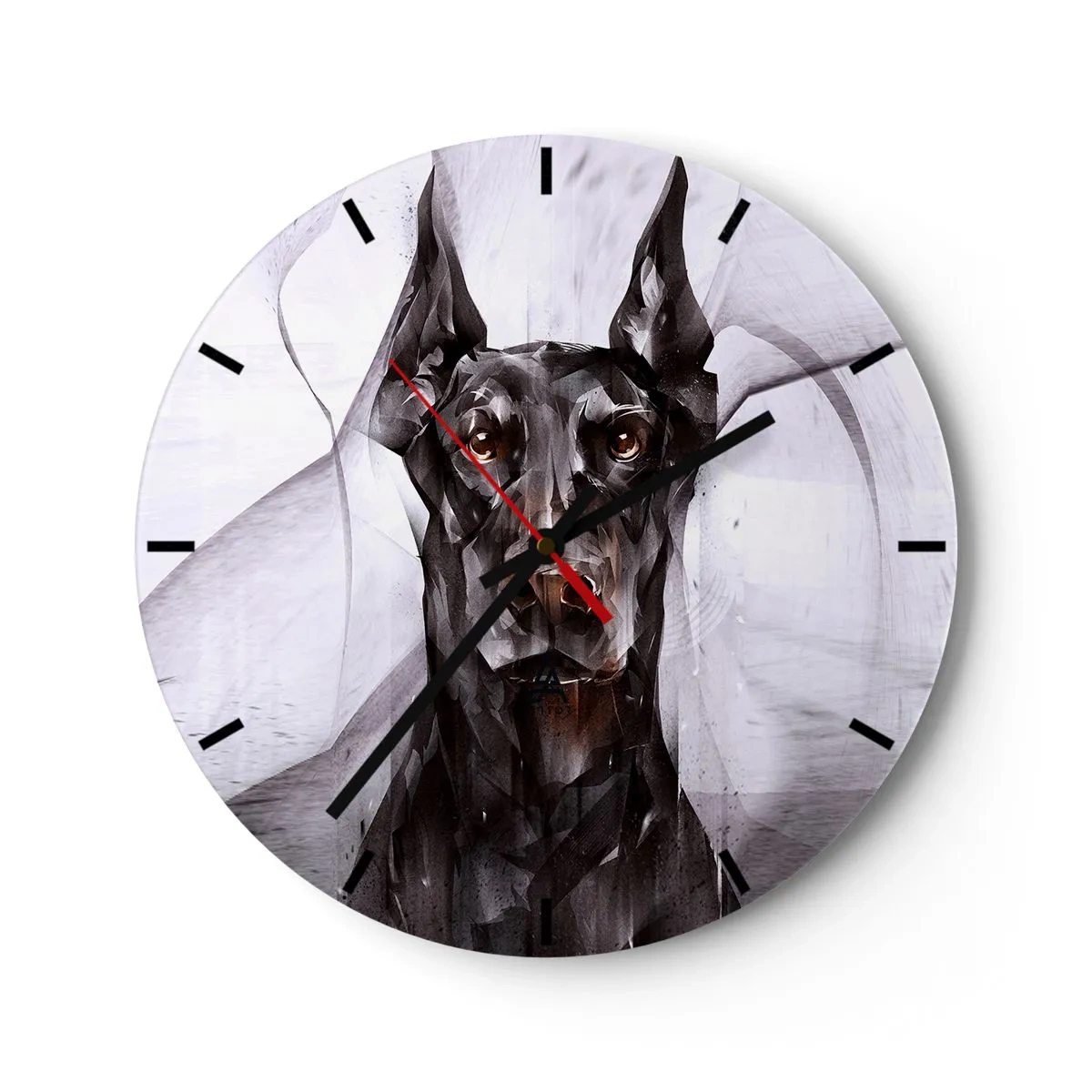 Orologio da parete - Orologio in Vetro - Ritratto di un Doberman in stile geometrico moderno - 30x30cm - Nobili natali - Decorazione murale moderna per soggiorno, cucina e camera da letto ARTTOR