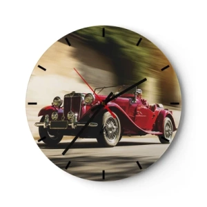 Orologio da parete - Orologio in Vetro - Auto sportiva classica rossa in movimento dinamico - 30x30cm - Più bella della Nike di Samotracia - Decorazione murale moderna per soggiorno, cucina e camera da letto ARTTOR
