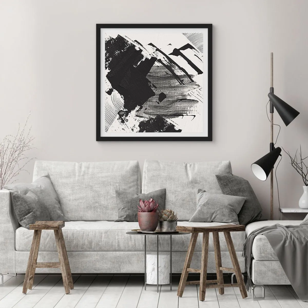 Poster in cornice nera - Astrazione: espressione di nero - 30x30 cm