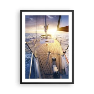 Poster in cornice nera - Ponte dello yacht con vista sull'oceano e sul tramonto - 50x70cm - Correndo sulle onde - Decorazione murale moderna per soggiorno e camera da letto ARTTOR