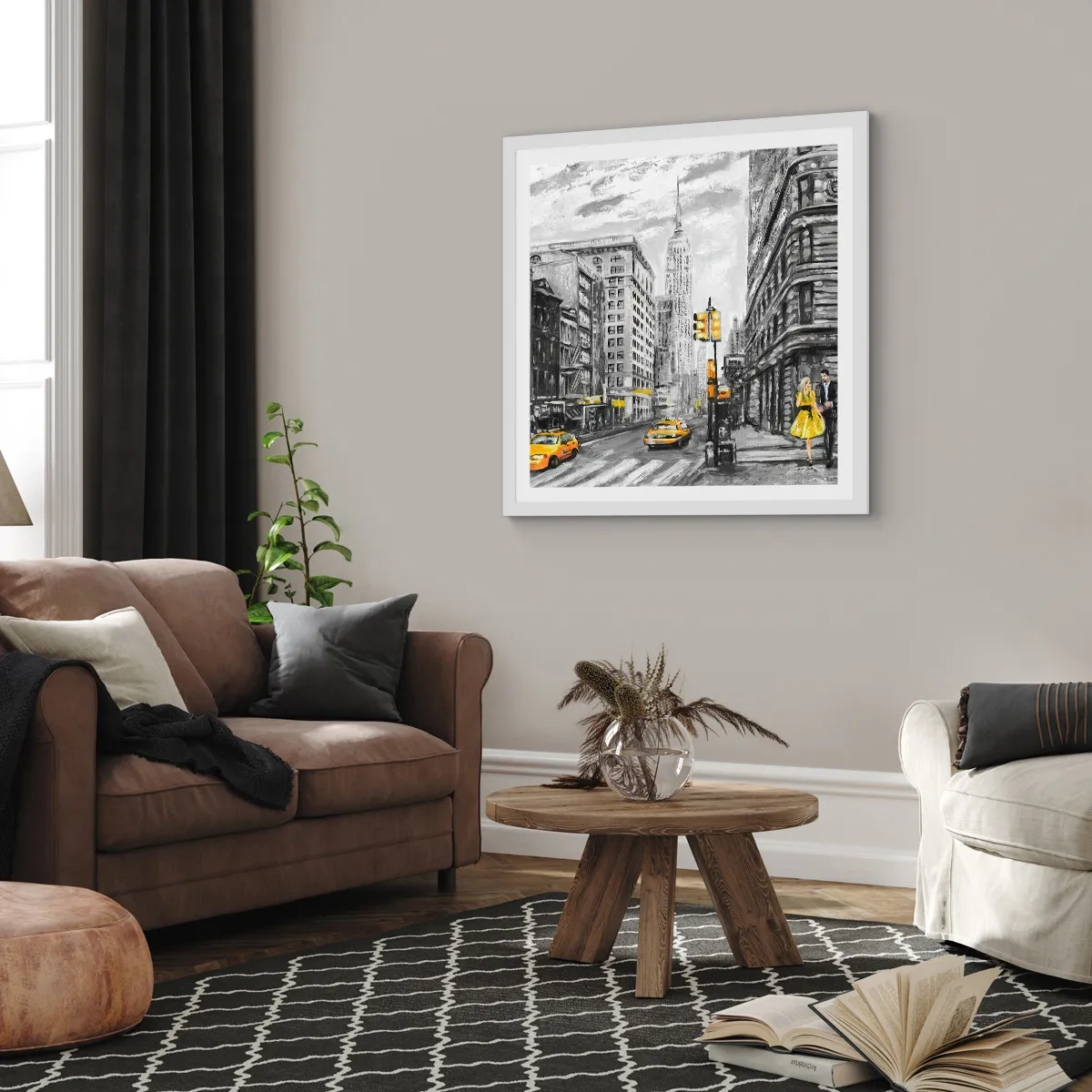 Poster in cornice bianca - Racconto di New York - 60x60 cm