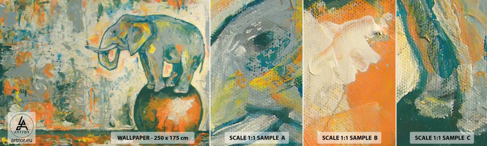 Campione Di Fotomurale Standard Eco - Evviva il circo! - Astrazione, Elefante, Circo - 100x30 cm