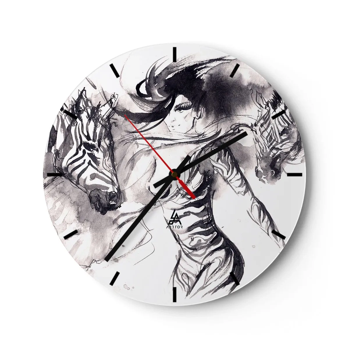 Orologio da parete - Orologio in Vetro - Una donna in forma artistica che balla con due persone riunite - 30x30cm - Ballando con le zebre - Decorazione murale moderna per soggiorno, cucina e camera da letto ARTTOR