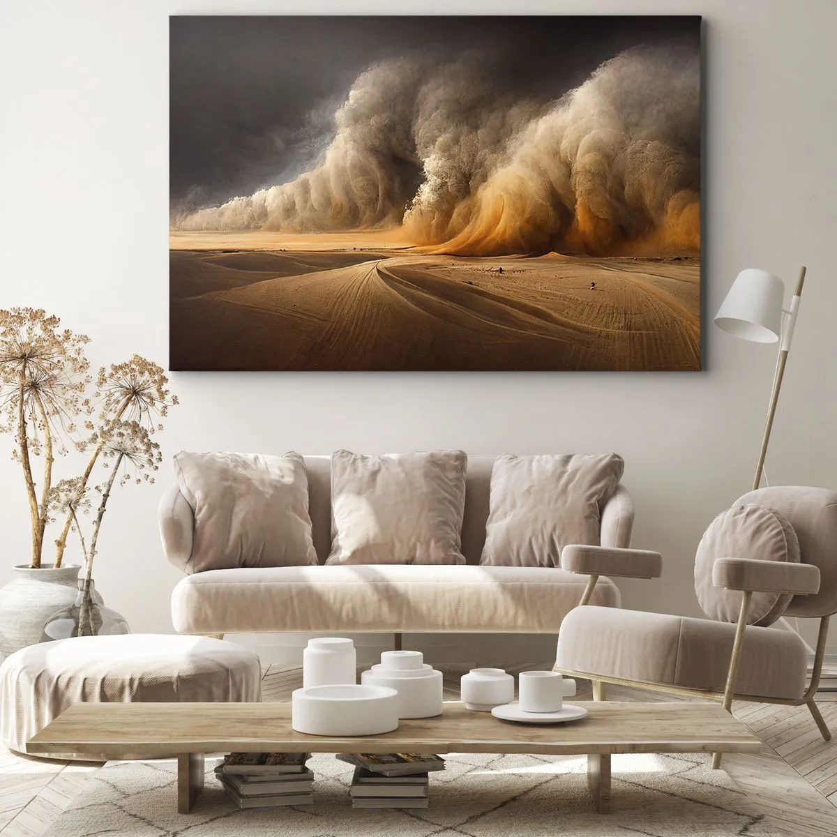 Quadro su tela - Stampe su Tela - Impressionante tempesta di sabbia nel deserto - 120x80cm - L'ira del deserto - Decorazione murale moderna per soggiorno e camera da letto ARTTOR