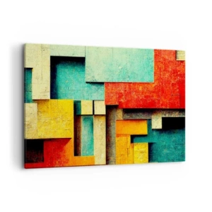 Quadro su tela - Stampe su Tela - Forme geometriche astratte in colori vivaci - 100x70cm - Il festival degli angoli retti - Decorazione murale moderna per soggiorno e camera da letto ARTTOR