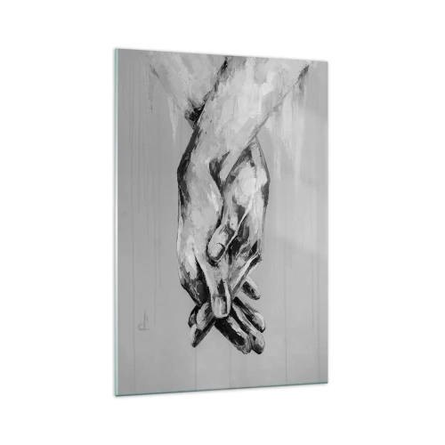 Quadro su vetro - Composizione in bianco e nero di due mani giunte su uno sfondo chiaro. - 70x100cm - Inizio... - Decorazione murale moderna per soggiorno e camera da letto ARTTOR