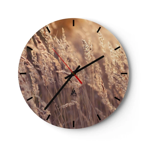 Orologio da parete - Orologio in Vetro - Erbe dorate nella luce del tramonto autunnale - 30x30cm - Pronti a salutare l'autunno - Decorazione murale moderna per soggiorno, cucina e camera da letto ARTTOR
