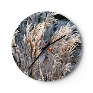 Orologio da parete - Orologio in Vetro - Erbe dorate ricoperte di brina in un paesaggio invernale - 30x30cm - Vestite di brina - Decorazione murale moderna per soggiorno, cucina e camera da letto ARTTOR
