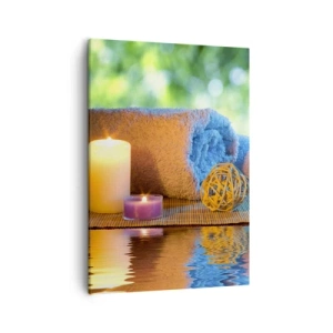 Quadro su tela - Stampe su Tela - Set SPA rilassante con asciugamani, candele e pietre - 50x70cm - Tempo per il corpo - Decorazione murale moderna per soggiorno e camera da letto ARTTOR