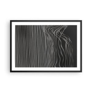 Poster in cornice nera - Linee bianche su sfondo grigio scuro in una disposizione astratta - 70x50cm - Ritmo e accento - Decorazione murale moderna per soggiorno e camera da letto ARTTOR