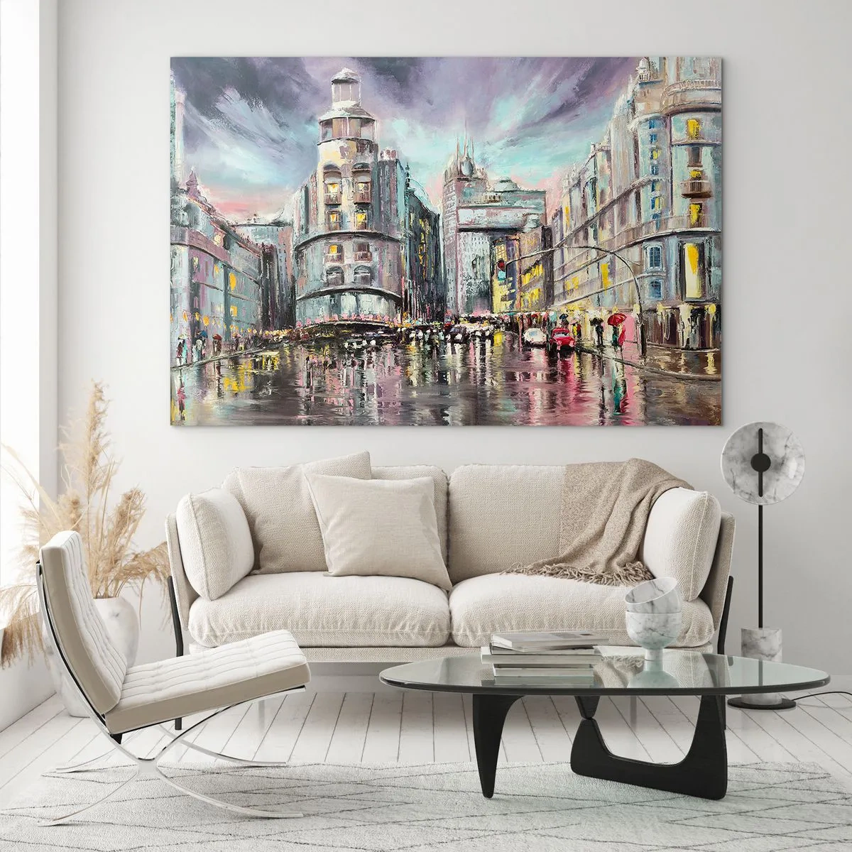 Quadro su vetro - Una strada cittadina sotto la pioggia con uno spettacolare riflesso delle luci - 120x80cm - Sarà una serata riuscita - Decorazione murale moderna per soggiorno e camera da letto ARTTOR