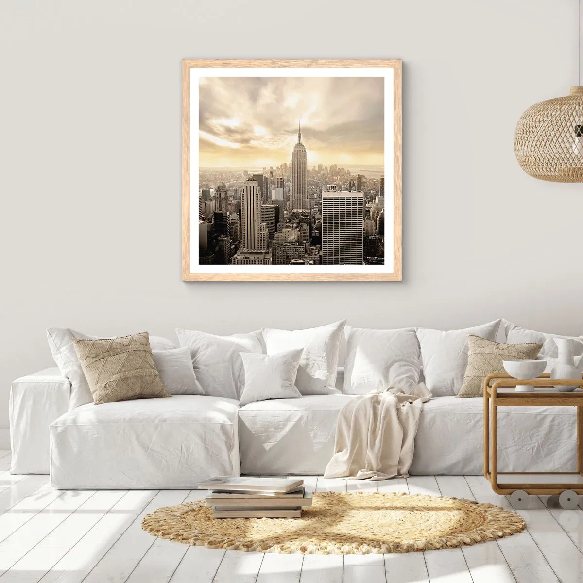 Poster in cornice rovere chiaro - New York in grigio - 60x60 cm