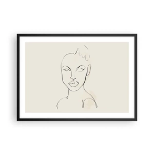 Poster in cornice nera - Schizzo minimalista del volto di una donna - 70x50cm - Profilo di sensualità - Decorazione murale moderna per soggiorno e camera da letto ARTTOR