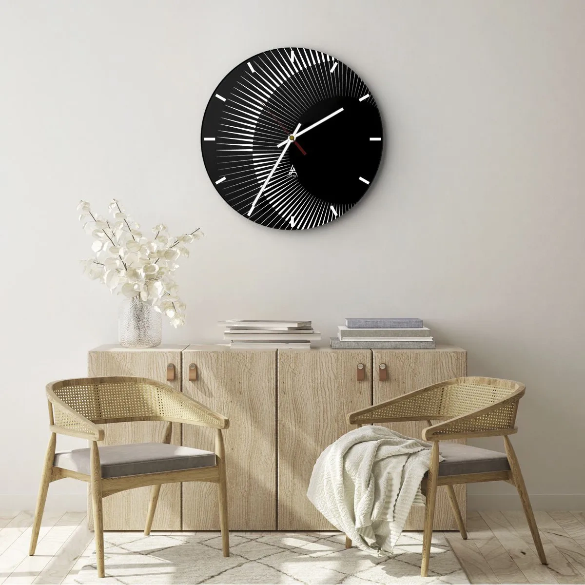 Orologio da parete - Orologio in Vetro - Sole nero - 40x40 cm