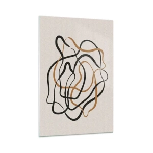 Quadro su vetro - Linee aggrovigliate in nero e oro su uno sfondo chiaro - 70x100cm - Tutto è andato storto - Decorazione murale moderna per soggiorno e camera da letto ARTTOR