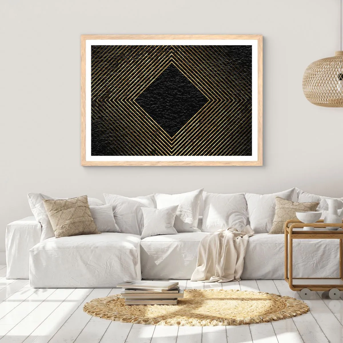 Poster in cornice rovere chiaro - Geometria in stile glamour - 70x50 cm