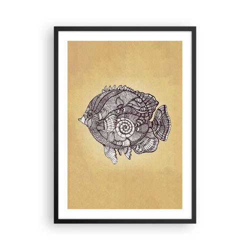 Poster in cornice nera - Pesce artistico in stile mandala su sfondo beige - 50x70cm - Decorazioni dell'oceano - Decorazione murale moderna per soggiorno e camera da letto ARTTOR