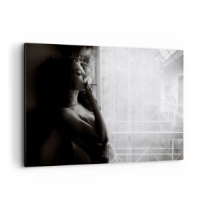 Quadro su tela - Stampe su Tela - Una donna in posa sensuale in una fotografia in bianco e nero - 120x80cm - Attimo sensuale - Decorazione murale moderna per soggiorno e camera da letto ARTTOR