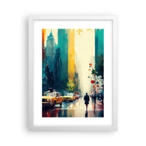 Poster in cornice bianca - New York: qui anche la pioggia è colorata - 30x40 cm